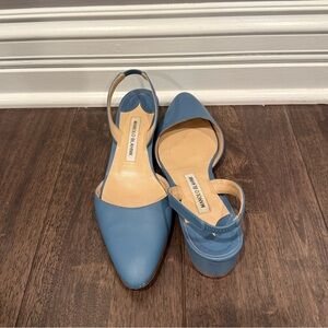 Manolo Blahnik Women’s Slingback Sandals Blue Shoes Size 37.5